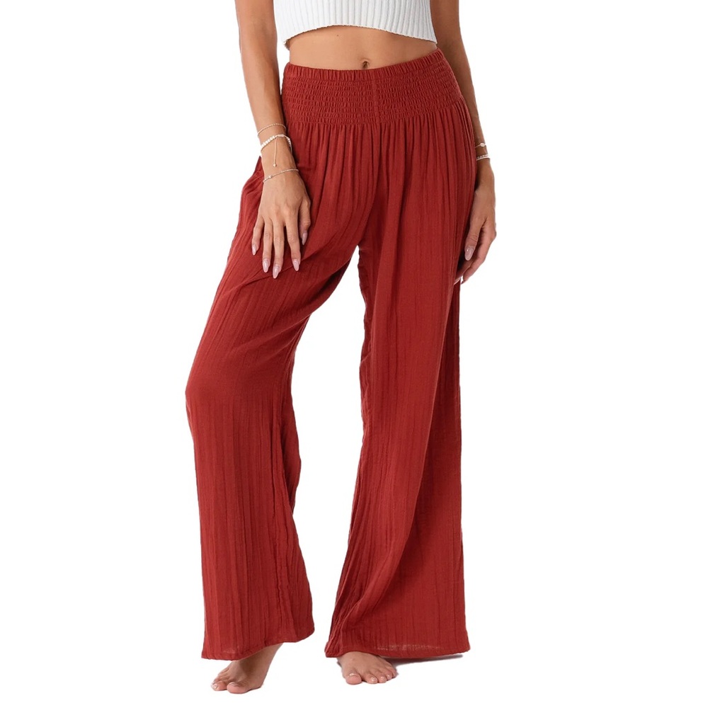Lotus & Luna Seaside Spice Rust Color Wide Leg 100% Cotton Pants Size S/M petite